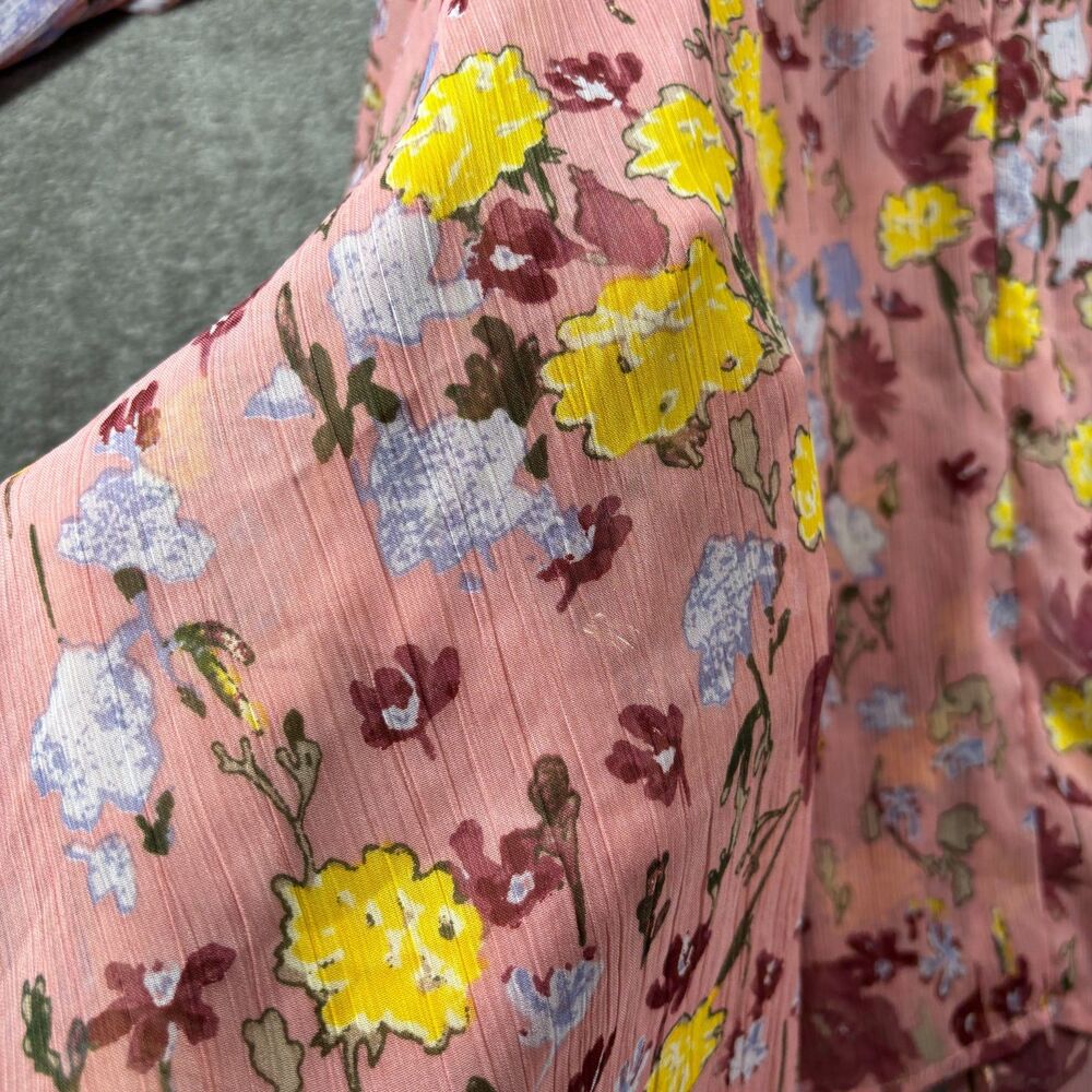Wonderly Midi Dress Sheer Asymmetrical Hem Boho Flirty Pink Floral Medium H245 - Picture 4 of 10